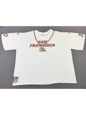 Rare Vintage 90s San Francisco 49ers NFL Jerry Rice Chain Helmet 3XL White Shirt
